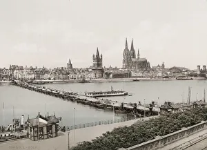 Vintage 19th century photograph: city of Koln, Cologne, pontoon bridge of baots Vintage 19th century photograph: city of Koln, Cologne, pontoon bridge of baots