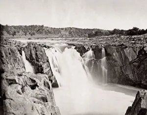 Vintage late 19th century photograph: Waterfall, marble rocks, Narmada River, Jubbulpore Vintage late 19th century photograph: Waterfall, marble rocks, Narmada River, Jubbulpore