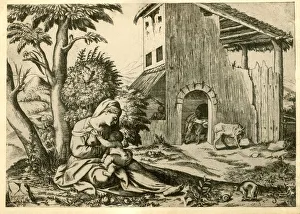 Virgin Mary with Baby Jesus outside the stable Virgin Mary with Baby Jesus outside the stable
