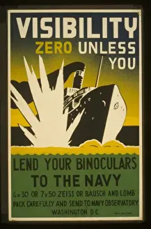 World War 2 Posters Prints: Visibility zero unless you lend your binoculars to the navy