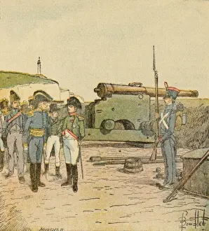 Print of Napoleon inspecting Ile d'Aix fortifications
