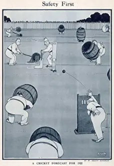 Heath Robinson Prints: Heath Robinson's 1922 Cricket Forecast: Safety First Print