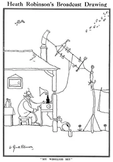 Heath Robinson Prints: Heath Robinson's Broadcast Drawing: My Wireless Set, Print