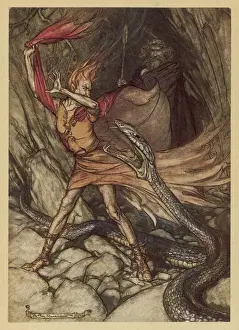Wagner's Ring Cycle: Loge as Dragon Confronts Alberich Print