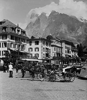 Waiting carriages at Grindelwald, Switzerland Waiting carriages at Grindelwald, Switzerland