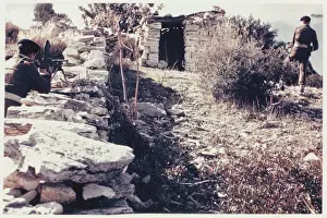 Prints of Photograph: Waiting for the rabbit to bolt From an album of 101 photographs, with newspaper cuttings, 1st Bn Middlesex Regiment (Duke of Cambridge?s Own), Cyprus, 1955-1958. Date: 1957 Related Prints: Waiting for the rabbit to bolt Print, Cyprus 1957