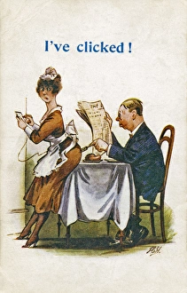 Waitress and customer on comic postcard Waitress and customer on comic postcard
