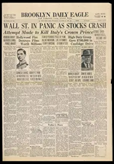 Prints of The Wall Street Crash makes the headlines of the late news issue United States Of America Prints: Black and White Print of the Wall Street Crash 1929