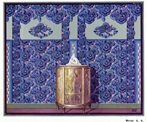 20th Century Wallpaper Print with Curved Sideboard