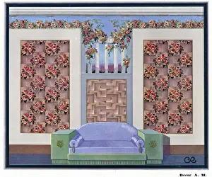20th Century Wallpaper Design Print with Elegant Sofa