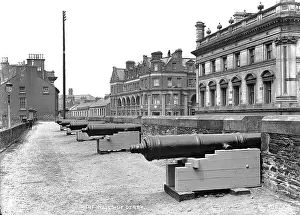 Prints of The Walls of Derry - a perspective view of the walls and cannons, with three boys in the distance. (Location: Northern Ireland: County Londonderry: Londonderry). Date: circa early 1900s County Londonderry Prints: The Walls of Derry Print - Early 1900s