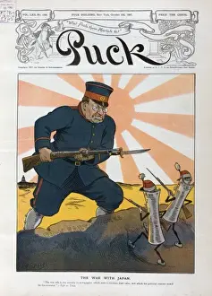 Print of Theodore Roosevelt in military uniform with Japanese Imperial seal