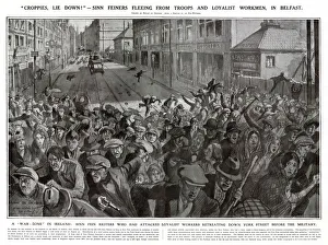 A war-zone in Ireland. Sinn Fein-ers, who had attacked loyalist workmen A war-zone in Ireland. Sinn Fein-ers, who had attacked loyalist workmen