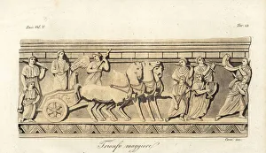 Warrior riding a quadriga in an Etruscan triumphal parade Warrior riding a quadriga in an Etruscan triumphal parade