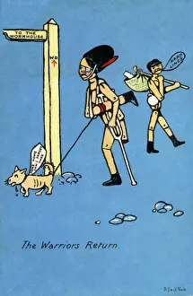 Edwardian Era Poverty Prints: The Warriors Return, satirical postcard