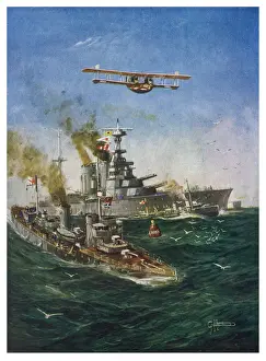 Prints of HMS Hood, completed in 1920, was the worlds largest warship for more than two decades. She was finally sunk by the Bismarck in 1941 at the Battle of Denmark Strait Denmark Prints: HMS Hood Print: Vintage Photograph of the Largest Warship