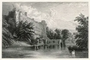 Prints of Warwick Castle viewed from the river Avon Prints: Warwick Castle Print, River View