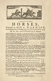 "Warwick Racing Bill Print, 6-7 September 1775 Entries."