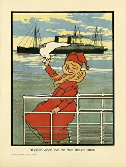 Vintage Ocean Liner Images Prints: Waving at Steamer