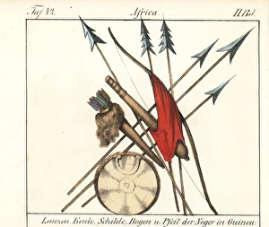 Weapons of Guinea, Africa: lances, shield Weapons of Guinea, Africa: lances, shield