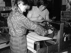 Late 1960s Print: Schoolgirls Weaving on a Hand Loom