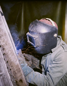 Welder in action at J & F Pool Ltd, Hayle, Cornwall Welder in action at J & F Pool Ltd, Hayle, Cornwall