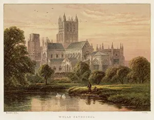 Prints of Wells Cathedral, Somerset Style Prints: Wells Cathedral Print, 1871 Engraving