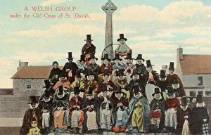 Welsh Women in Traditional Costume by Cross at St Davids Welsh Women in Traditional Costume by Cross at St Davids