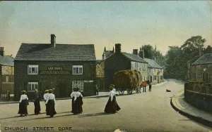 Prints of Church Lane - (Showing the Hare and Hounds Inn), Dore, Sheffield, Yorkshire, England Sheffield Prints: Church Lane Print - Hare and Hounds Inn, Dore, Sheffield