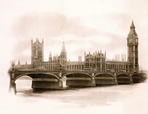 Westminster Bridge and Parliament on a Christmas card Westminster Bridge and Parliament on a Christmas card