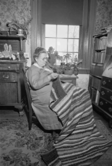 Westmoreland homesteader wearing dress of cloth woven hersel Westmoreland homesteader wearing dress of cloth woven hersel