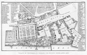 Palace Prints: Whitehall Palace 1680 Print: A Plan of Charles II's Reign