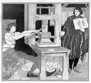 Mary Evans Print: William Caxton making his own ink