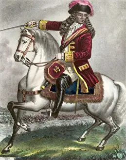 William III Prince of Orange at the Battle of the Boyne Print 1690