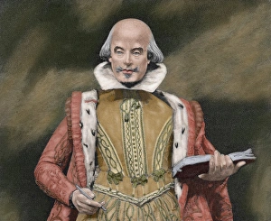 William Shakespeare British writer, portrait with book William Shakespeare British writer, portrait with book