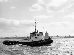 Prints of Willowgarth, one of the REA diesel tugs, on the River Mersey at Liverpool, England. Date: built 1959 Liverpool Prints: Willowgarth Tug Boat Print, Liverpool 1959