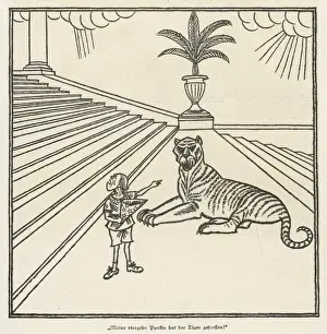 Print of Wilson's 14 Points with a Tiger Stealing the Plan