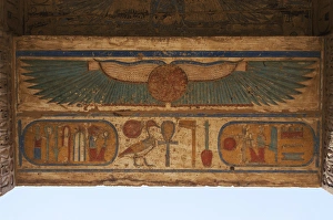 Winged sun with uraeus and royal cartridges of Ramesses III Winged sun with uraeus and royal cartridges of Ramesses III
