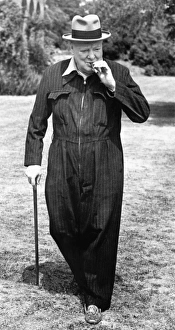 Winston Churchill in his Siren Suit at Chartwell, Kent Winston Churchill in his Siren Suit at Chartwell, Kent