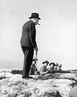 Prints of Winston Churchill Visiting Coastal Defences near Dover Politic Prints: Winston Churchill Visiting Coastal Defences near Dover Print