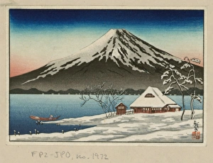 Winter landscape with small snow-covered building on the coa Winter landscape with small snow-covered building on the coa