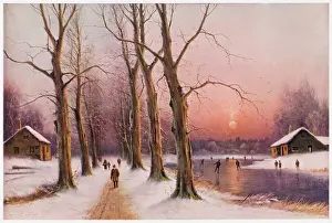 Snowy Evening Scene Prints: Wintry Sunset
