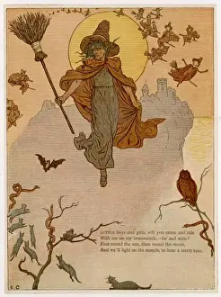 Witch Airborne Print: A Traditional Witch Suspended in Mid-Air