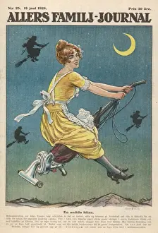 Witch on Vacuum Cleaner Print