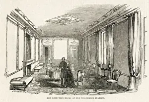 Prints of The reception room at Wolverton train Station, redecorated in honour of Queen Victoria and Prince Alberts visit to the Duke of Buckingham in 1845 Buckinghamshire Prints: Wolverton Station Royal Reception Print