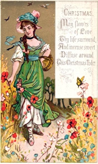 Woman in cornfield with poppies on a Christmas card Woman in cornfield with poppies on a Christmas card