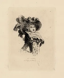 Woman in fashionable large hat era of Marie Antoinette Woman in fashionable large hat era of Marie Antoinette