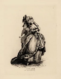 Woman in grand hairstyle and dress, era of Marie Antoinette Woman in grand hairstyle and dress, era of Marie Antoinette