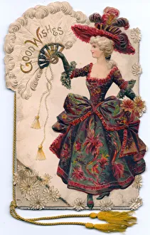 Woman in historical costume on a greetings card Woman in historical costume on a greetings card