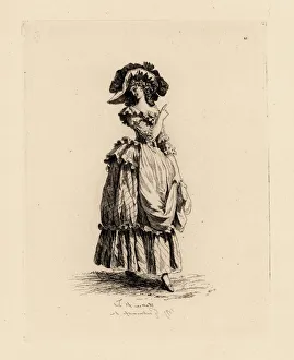 Woman in large hat with dress and apron, era of Marie Woman in large hat with dress and apron, era of Marie